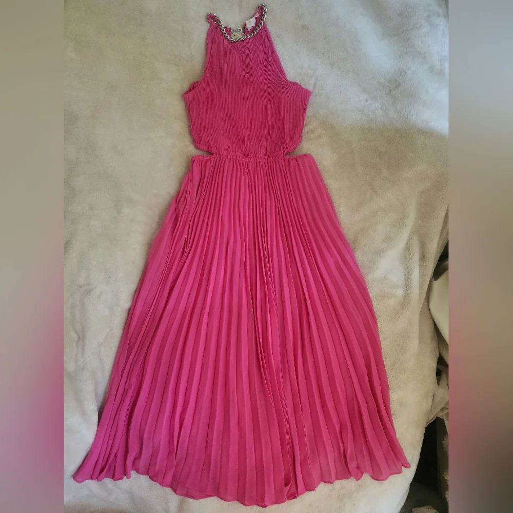 Michael Kors Halter Neck Pleated Cut-out Midi Dress cerise/pink Sz M BNWT